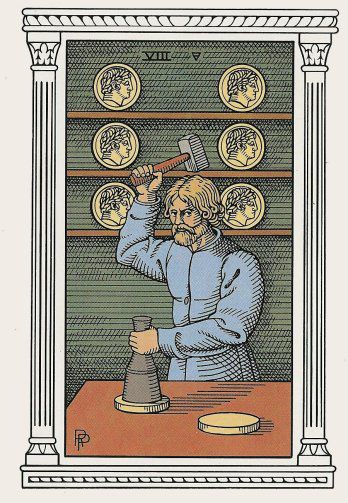Tarotkaart 'Acht van Pentagrammen'