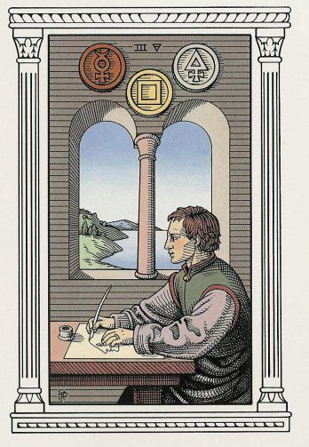 Tarotkaart 'Drie van Pentagrammen'