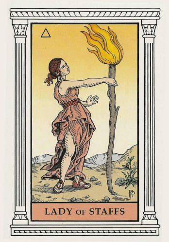 Tarotkaart 'Schildknaap van Staven'