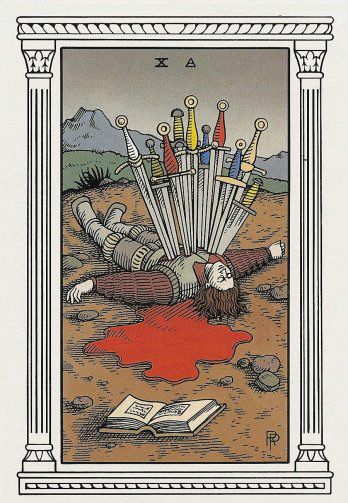 Tarotkaart 'Tien van Zwaarden'