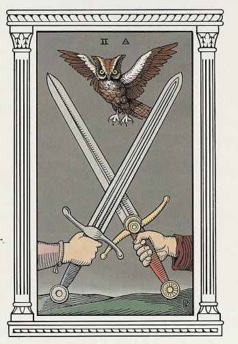 Tarotkaart 'Twee van Zwaarden'