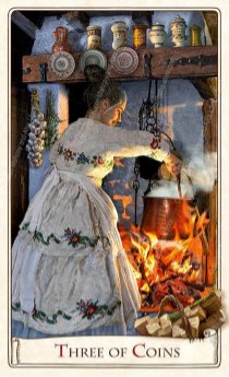 Tarotkaart 'Drie van Pentagrammen'