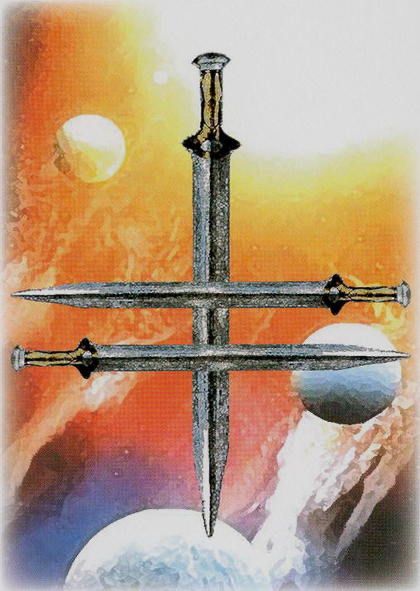 Tarotkaart 'Drie van Zwaarden'