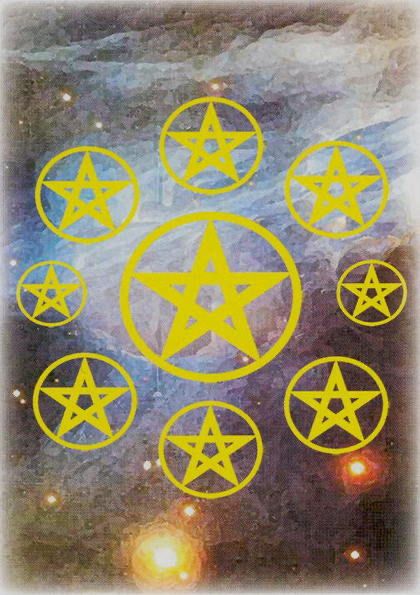 Tarotkaart 'Negen van Pentagrammen'