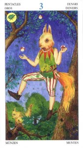 Tarotkaart 'Drie van Pentagrammen'