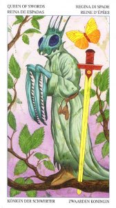 Tarotkaart 'Koningin van Zwaarden'
