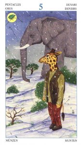 Tarotkaart 'Vijf van Pentagrammen'