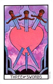 Tarotkaart 'Drie van Zwaarden'