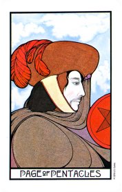 Tarotkaart 'Schildknaap van Pentagrammen'