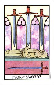 Tarotkaart 'Vier van Zwaarden'