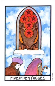 Tarotkaart 'Vijf van Pentagrammen'