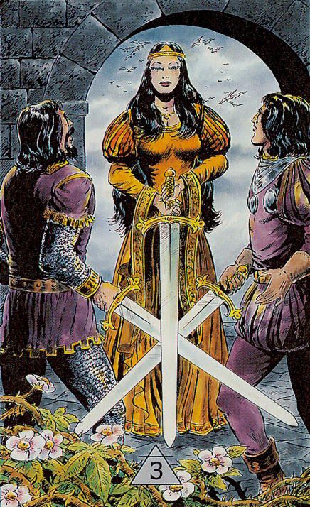 Tarotkaart 'Drie van Zwaarden'