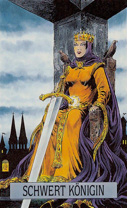 Tarotkaart 'Koningin van Zwaarden'