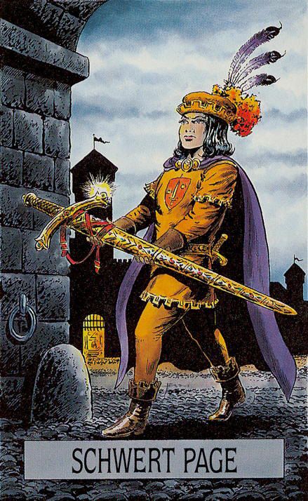 Tarotkaart 'Schildknaap van Zwaarden'