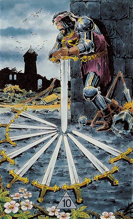Tarotkaart 'Tien van Zwaarden'