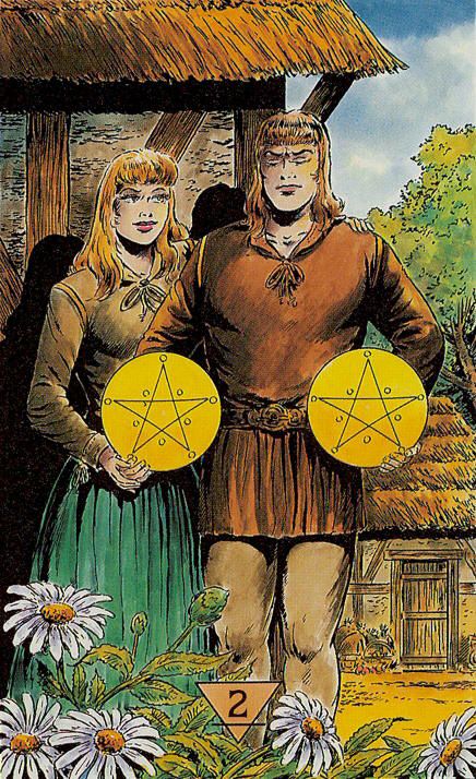 Tarotkaart 'Twee van Pentagrammen'