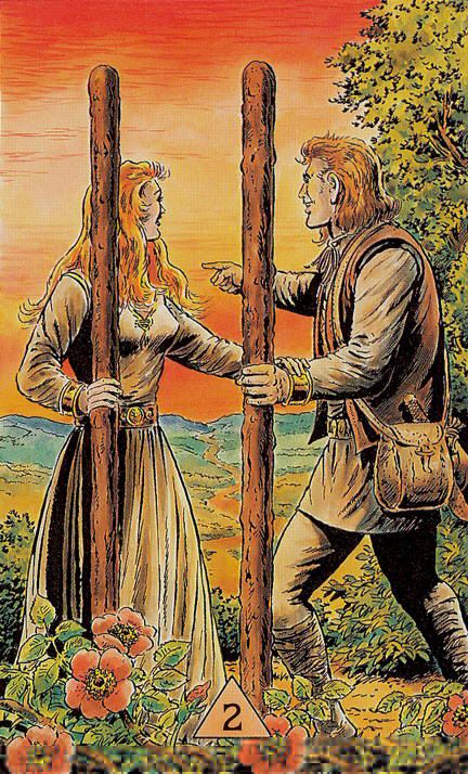 Tarotkaart 'Twee van Staven'