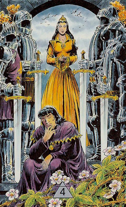 Tarotkaart 'Vier van Zwaarden'