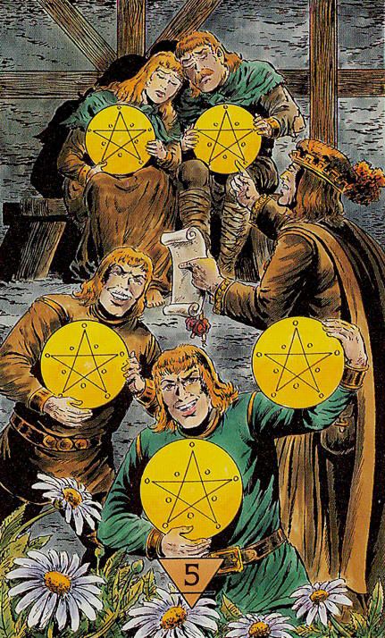 Tarotkaart 'Vijf van Pentagrammen'