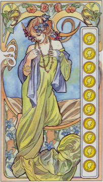 Tarotkaart 'Tien van Pentagrammen'