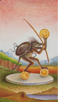 Tarotkaart 'Drie van Pentagrammen'
