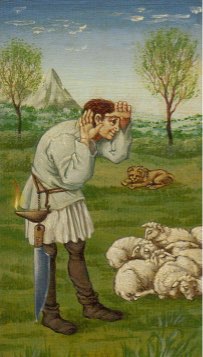Tarotkaart 'Schildknaap van Zwaarden'