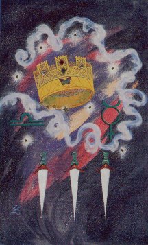 Tarotkaart 'Drie van Zwaarden'