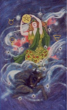 Tarotkaart 'Koningin van Pentagrammen'