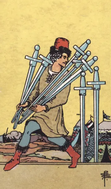 Tarotkaart 'Zeven van Zwaarden'