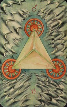 Tarotkaart 'Drie van Pentagrammen'