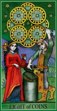 Tarotkaart 'Acht van Pentagrammen'