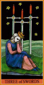 Tarotkaart 'Drie van Zwaarden'