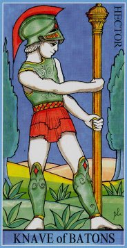 Tarotkaart 'Schildknaap van Staven'