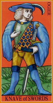 Tarotkaart 'Schildknaap van Zwaarden'