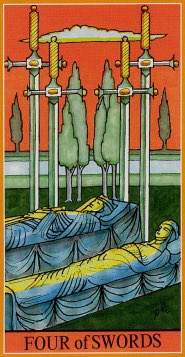 Tarotkaart 'Vier van Zwaarden'
