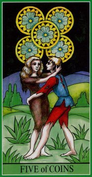 Tarotkaart 'Vijf van Pentagrammen'