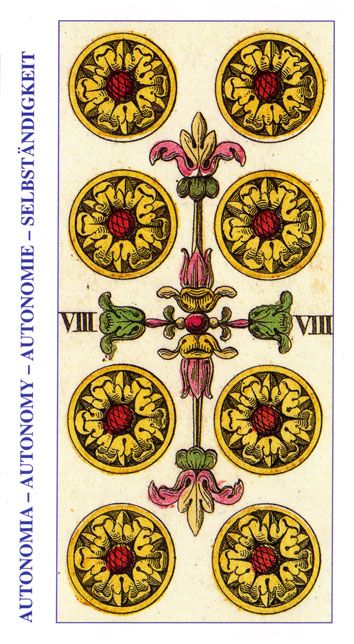 Tarotkaart 'Acht van Pentagrammen'