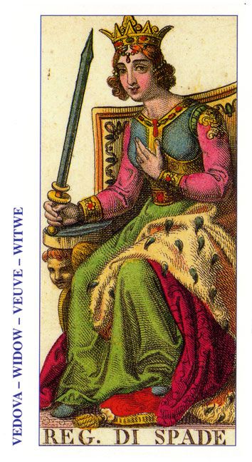 Tarotkaart 'Koningin van Zwaarden'
