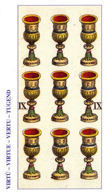 Tarotkaart 'Negen van Kelken'