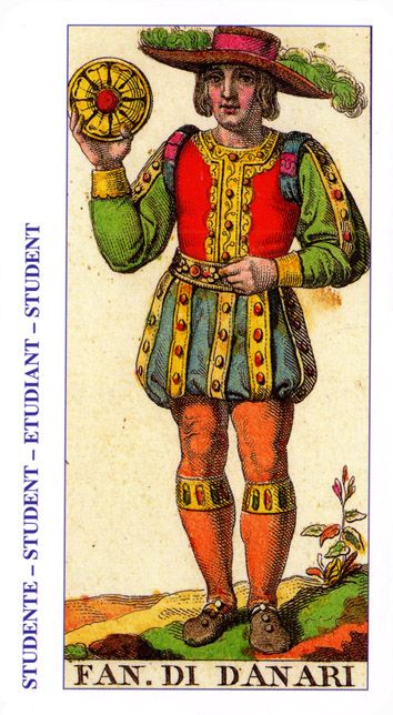 Tarotkaart 'Schildknaap van Pentagrammen'
