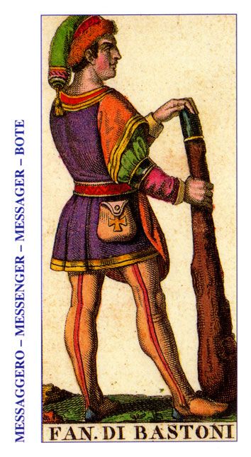 Tarotkaart 'Schildknaap van Staven'