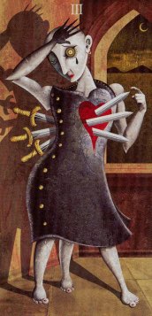 Tarotkaart 'Drie van Zwaarden'