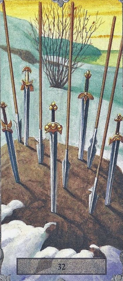 Tarotkaart 'Tien van Zwaarden'