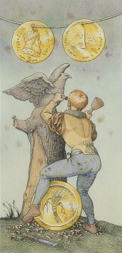 Tarotkaart 'Drie van Pentagrammen'