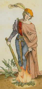 Tarotkaart 'Schildknaap van Staven'