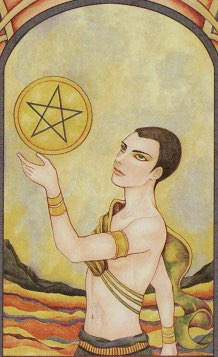 Tarotkaart 'Schildknaap van Pentagrammen'