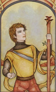 Tarotkaart 'Schildknaap van Staven'