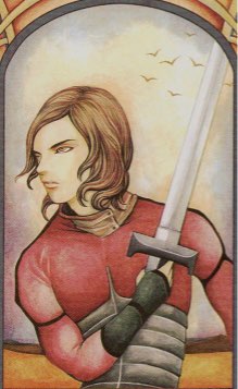 Tarotkaart 'Schildknaap van Zwaarden'