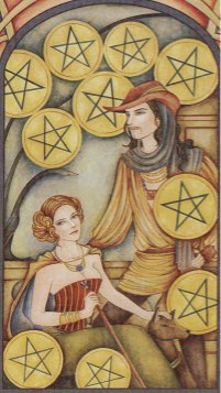 Tarotkaart 'Tien van Pentagrammen'