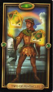 Tarotkaart 'Twee van Pentagrammen'